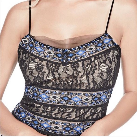 Guess Binidi Embellished Beaded Black Lace Dress - Picture 3 of 3